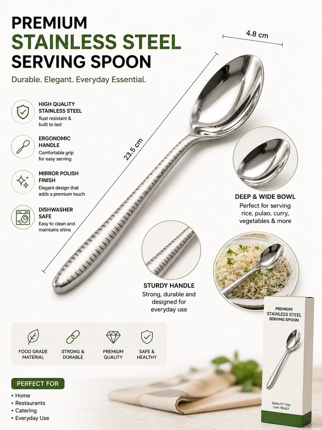 Premium Stainless Steel Serving Spoon  Mirror Finish