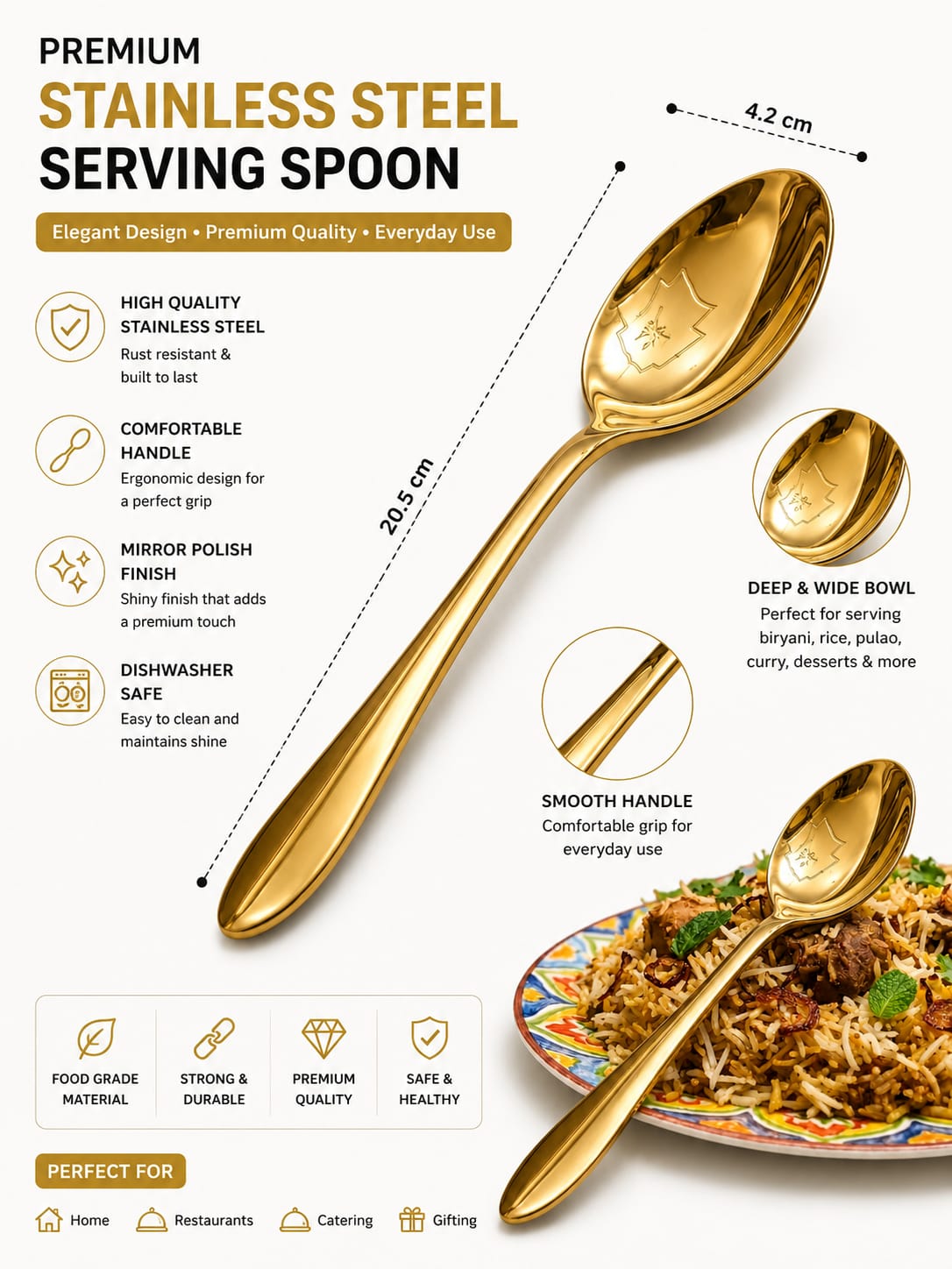 Premium Gold Stainless Steel Serving Spoon