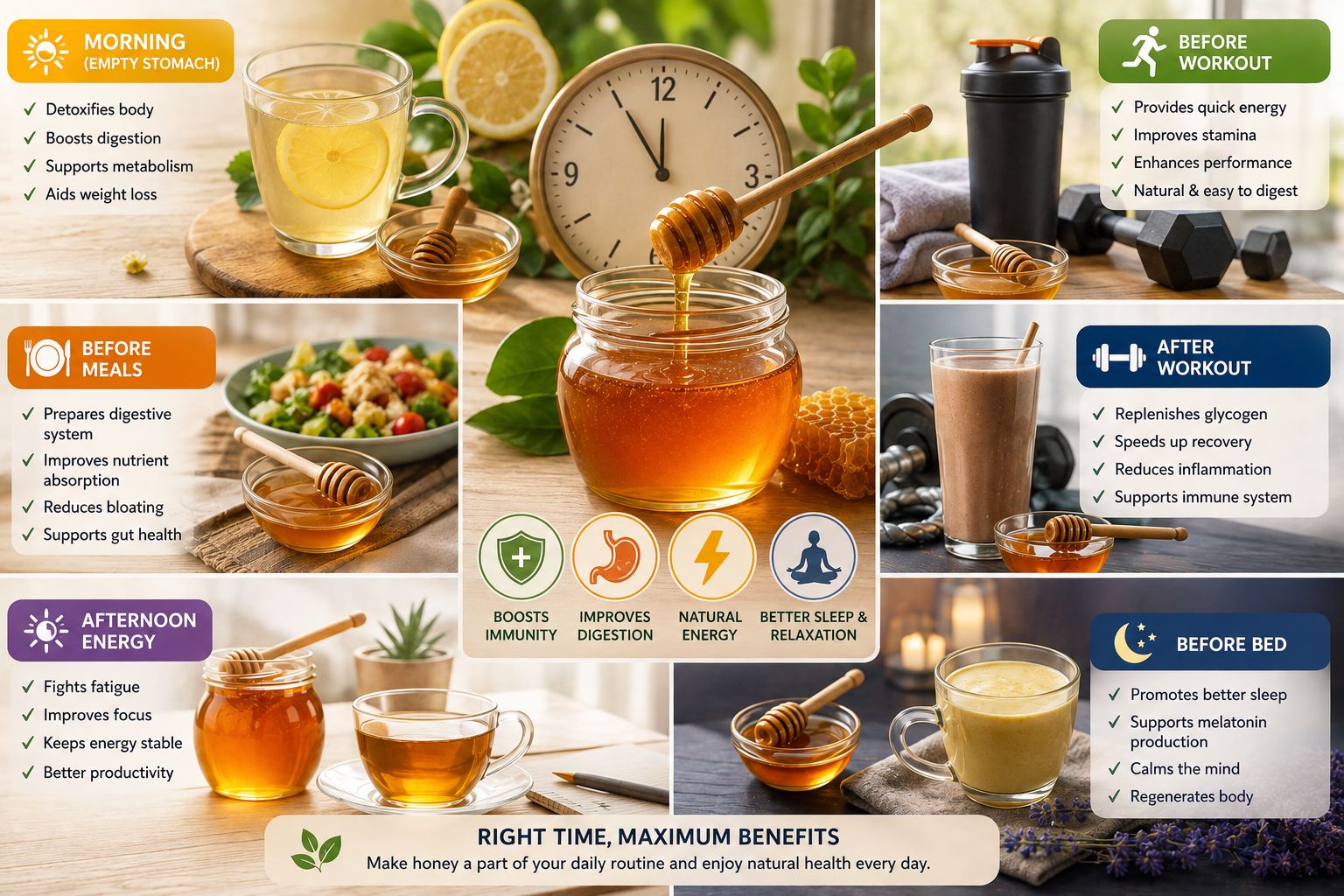 Discover the best times to eat honey from morning digestion and workout energy to evening relaxation, sleep, and immune support.