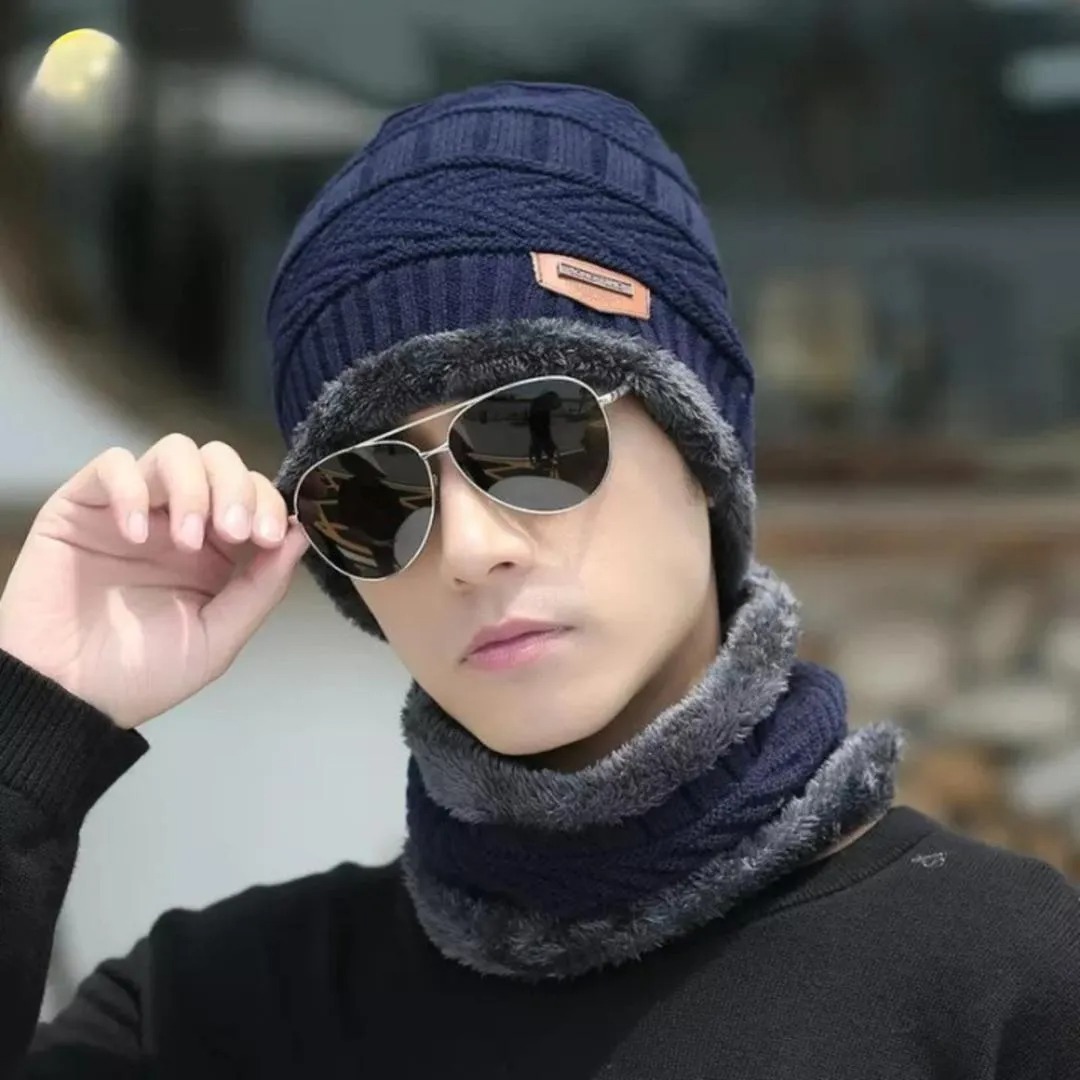 Wool Cap With Neck Warmer | Beanie And Scarf Set With Fleece Mask