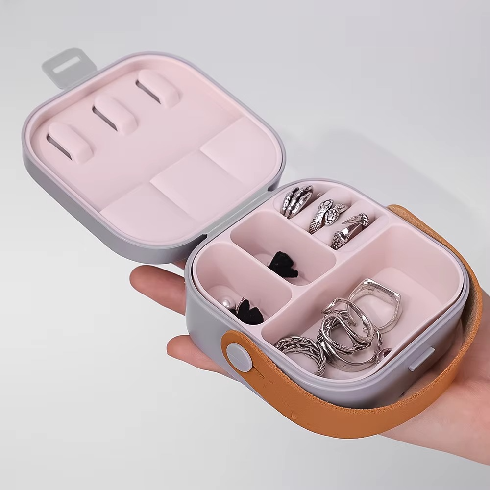 Jewelry Organizer Box | Portable Jewelry Storage Box | Sleek | Portable | Multi-Functional Travel Jewelry Organizer | Durable | Compact Ring | Necklace | Earring Storage Boxes With Mirror | For Travel