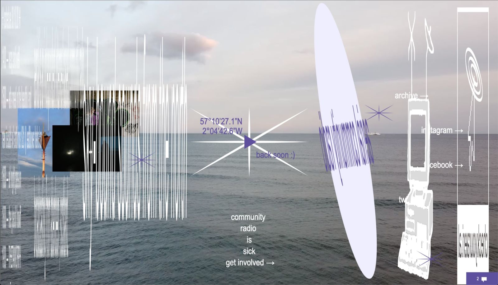 Screenshot showing the aerial website all messed up! The images are skewed, logos all over the place and upside down. In the background there is a video of the north sea taken from aberdeen beach on a slightly grey but clear day.