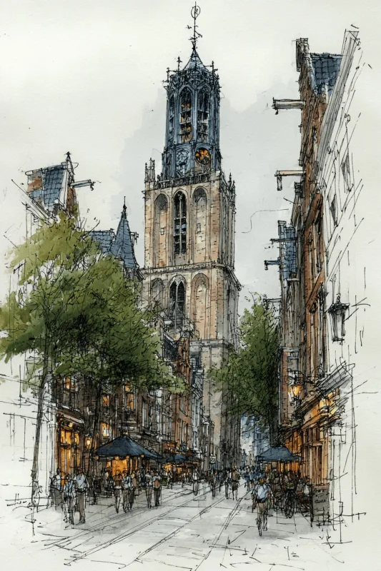 Urban sketch van een gracht