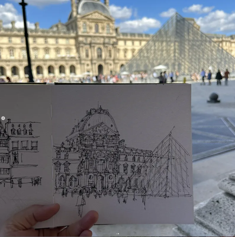 Urban sketch van een gebouw