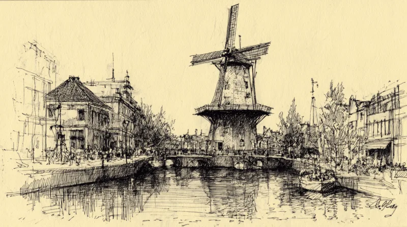 Urban sketch van een plein