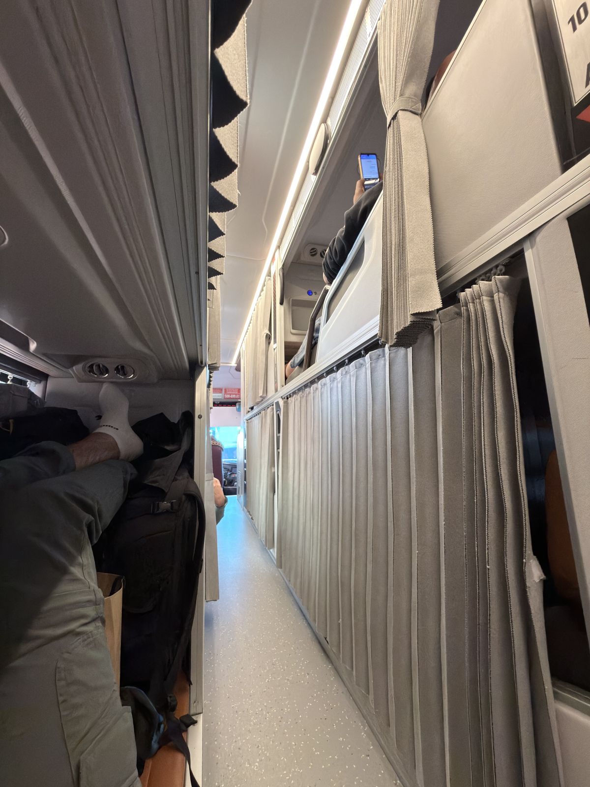 Inside the sleeping bus in Vietnam