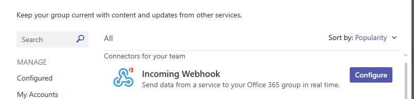 Connectors list on Teams