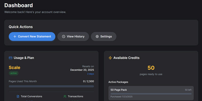 Bank Statement Converter Dashboard