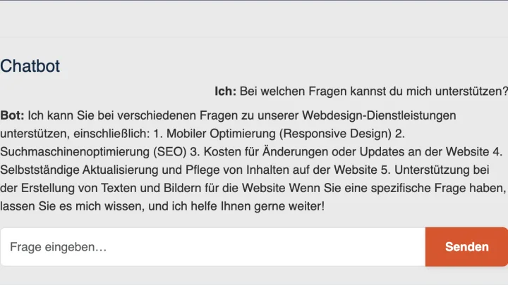 Chatbot auf einer Website – Beispielinterface