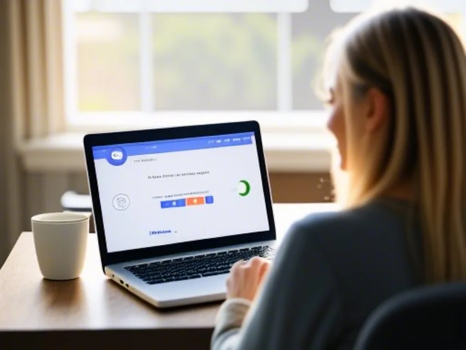 Frau hinter einem Laptop