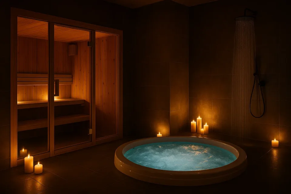 Ruhiger Spa-Raum mit warmem Licht