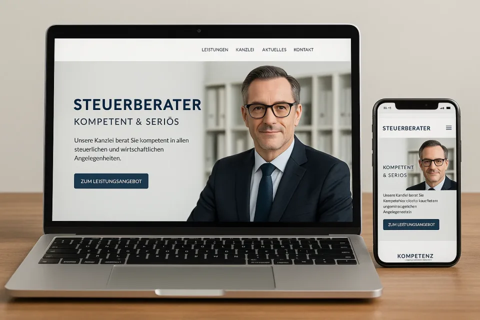 Seriöse Kanzlei-Website auf Laptop und Smartphone