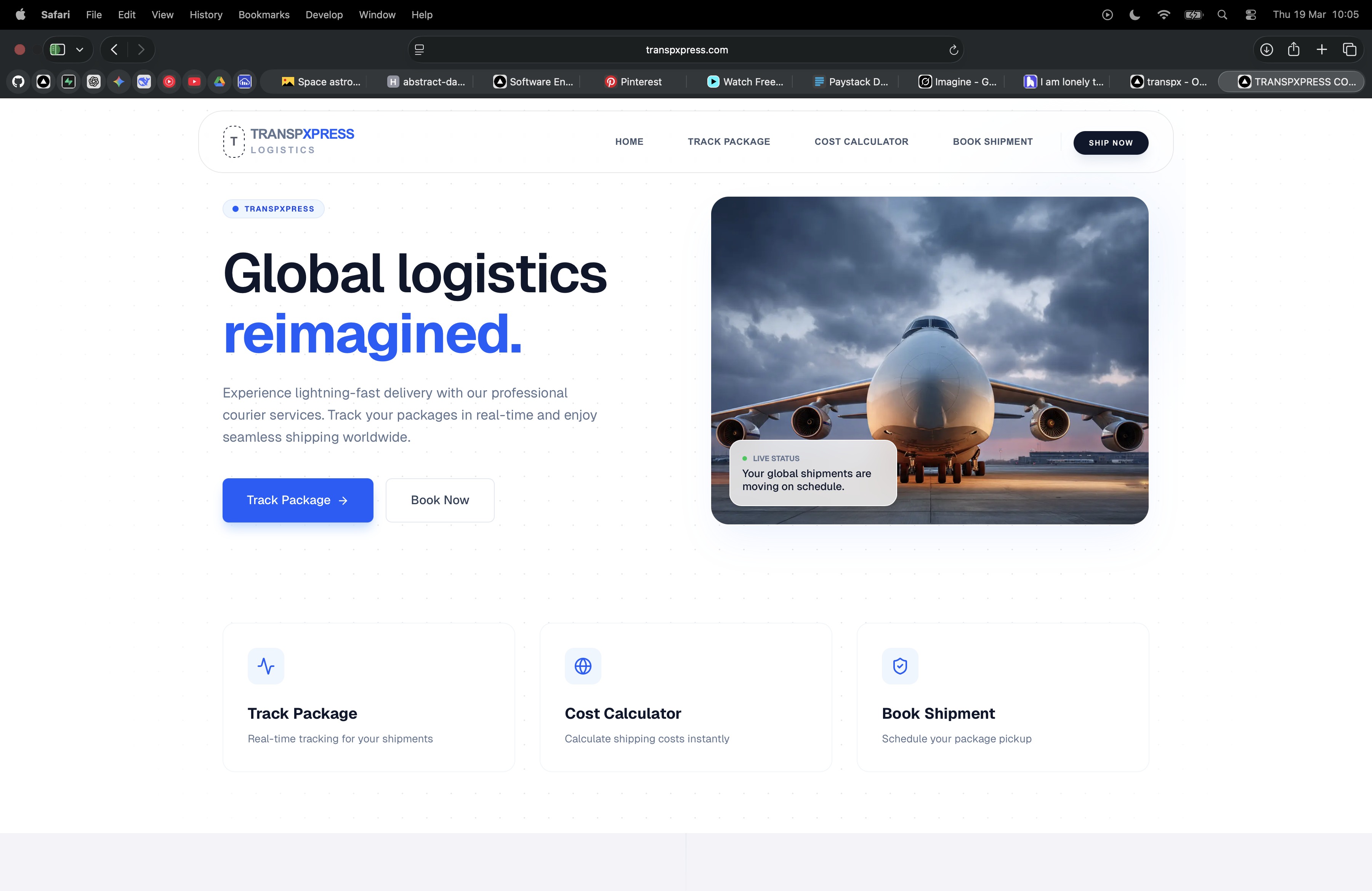 Transpxpress project screenshot 1: Showcasing the user interface and design