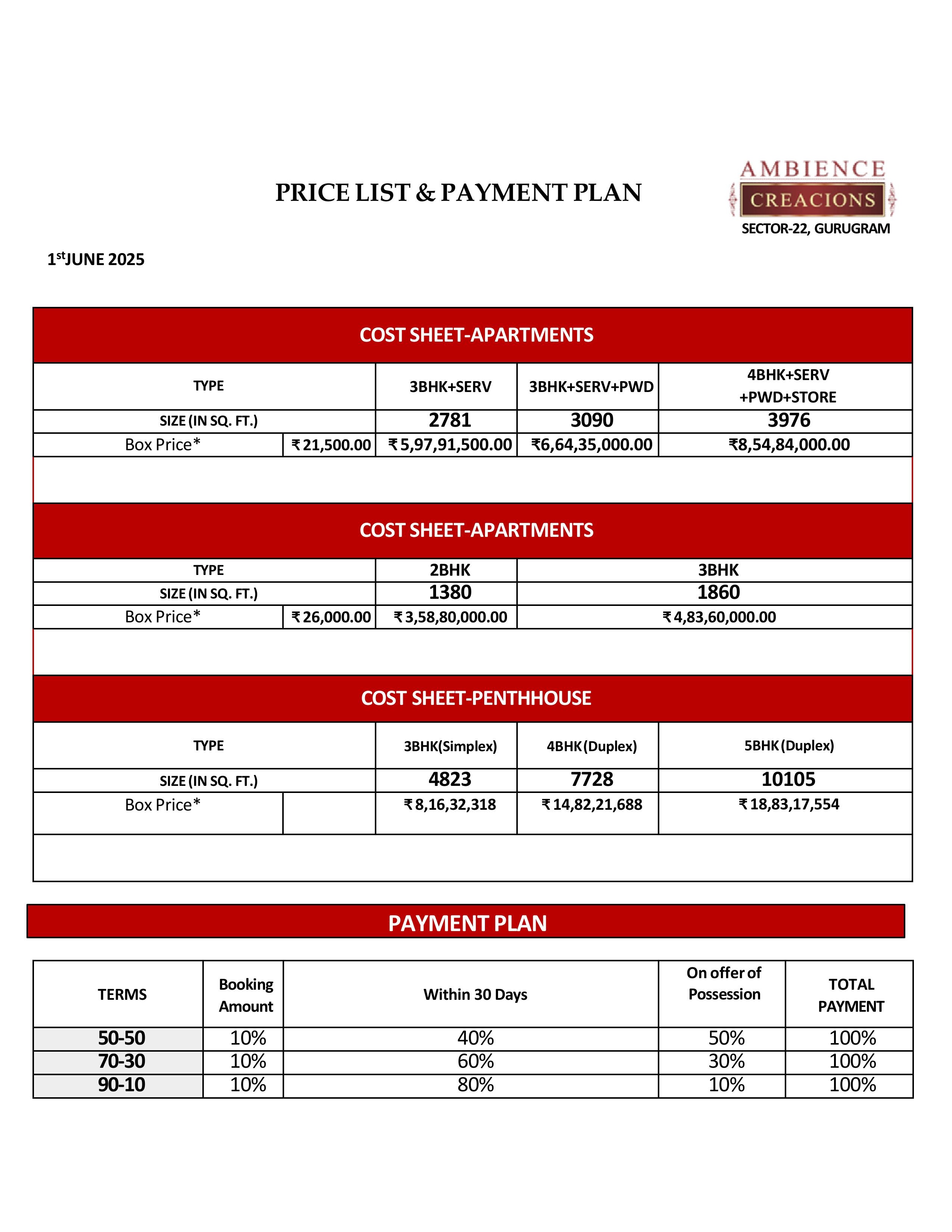 Ambience Creacions Price List