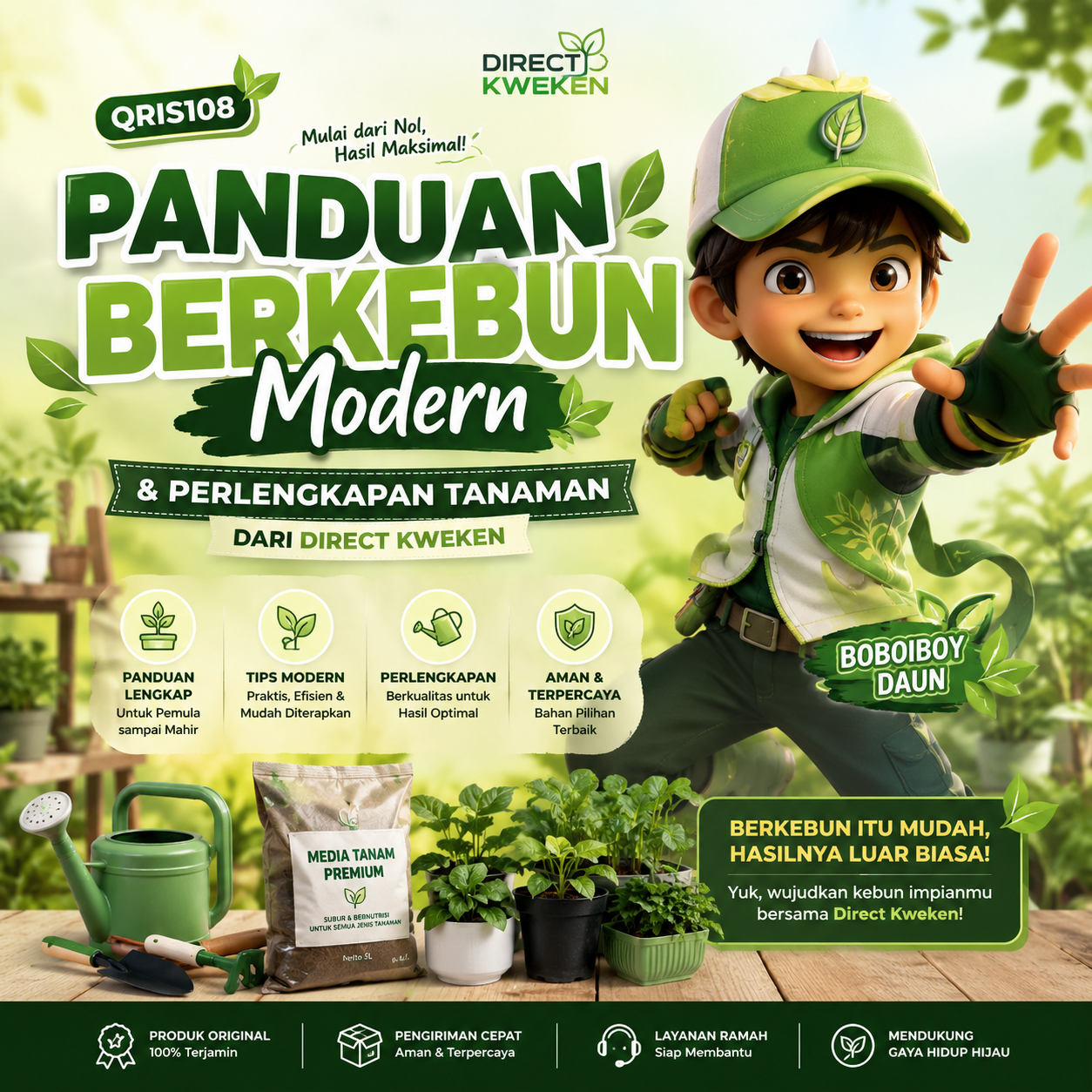 QRIS108 - Panduan Berkebun Modern & Perlengkapan Tanaman Dari Direct Kweken