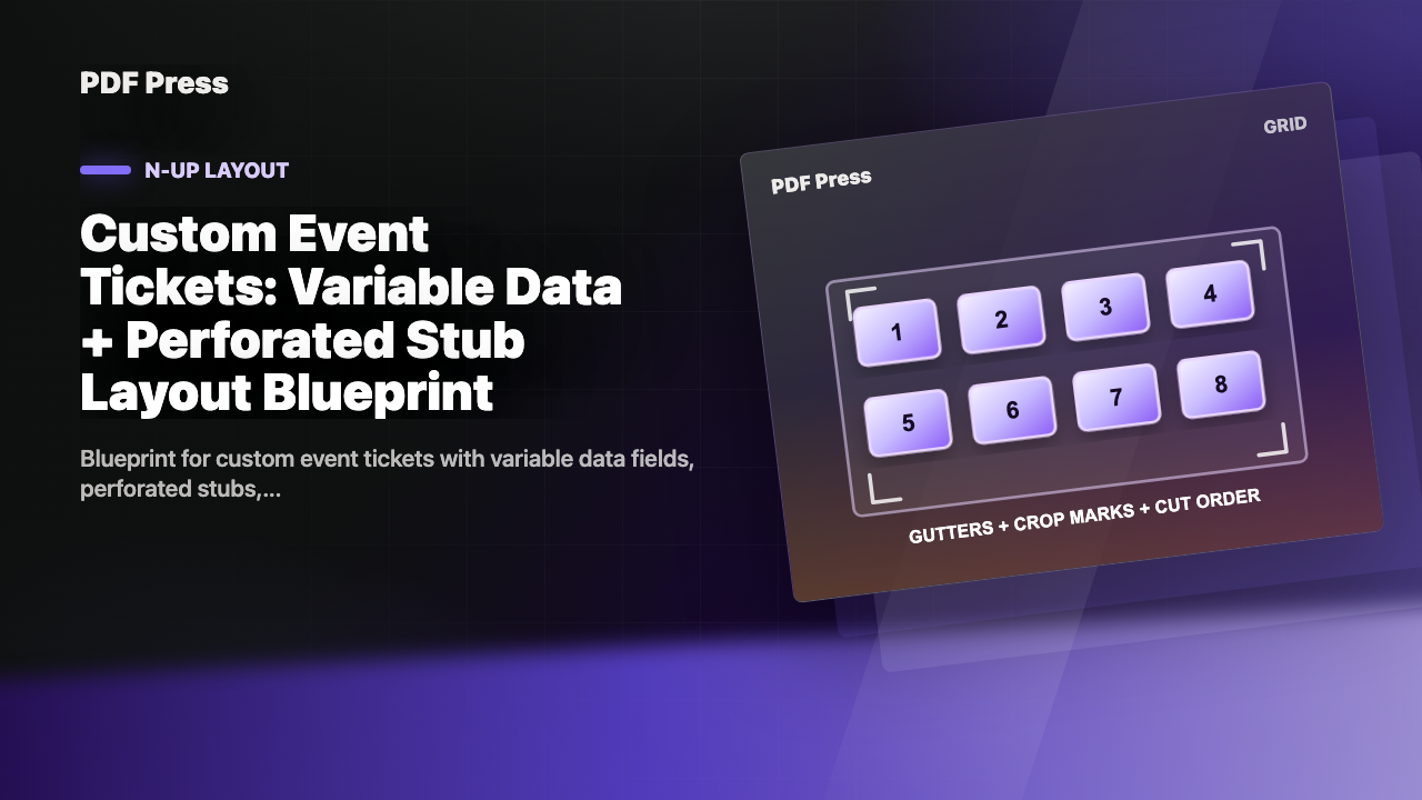 Custom Event Tickets: Variable Data + Perforated Stub Layout Blueprint cover illustration