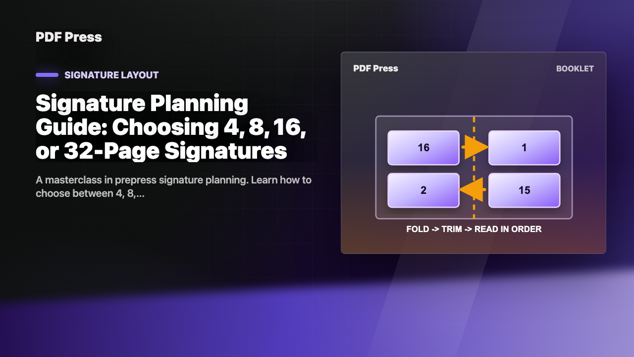 Signature Planning Guide: Choosing 4, 8, 16, or 32-Page Signatures cover illustration