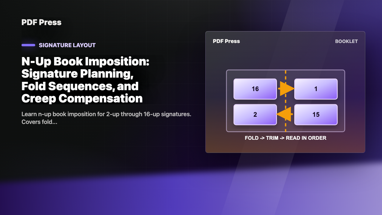 N-Up Book Imposition: Signature Planning, Fold Sequences, and Creep Compensation cover illustration