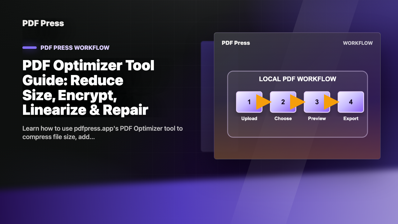 PDF Optimizer Tool Guide: Reduce Size, Encrypt, Linearize & Repair cover illustration