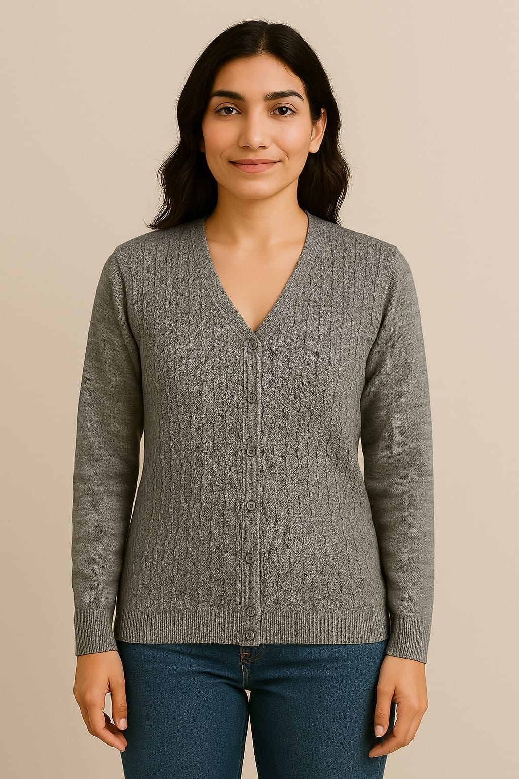 V-Shaped Cardigan Rainbow Front Computer