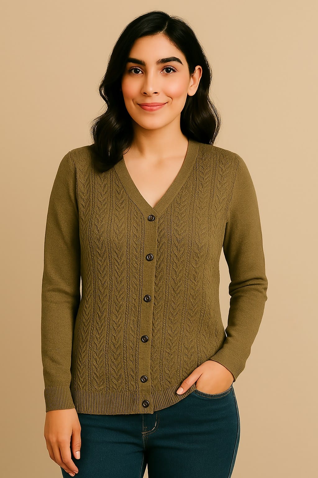 V-Shaped Cardigan Rainbow Front Computer