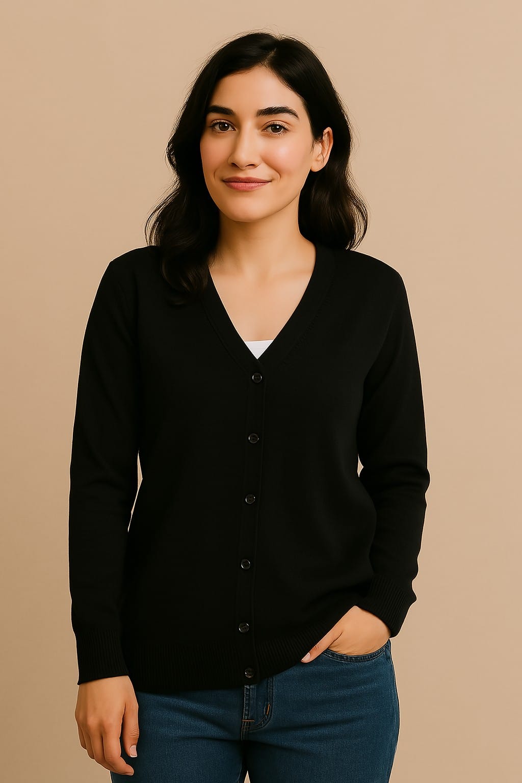 V-Shaped Cardigan Plain Fully Fashioned