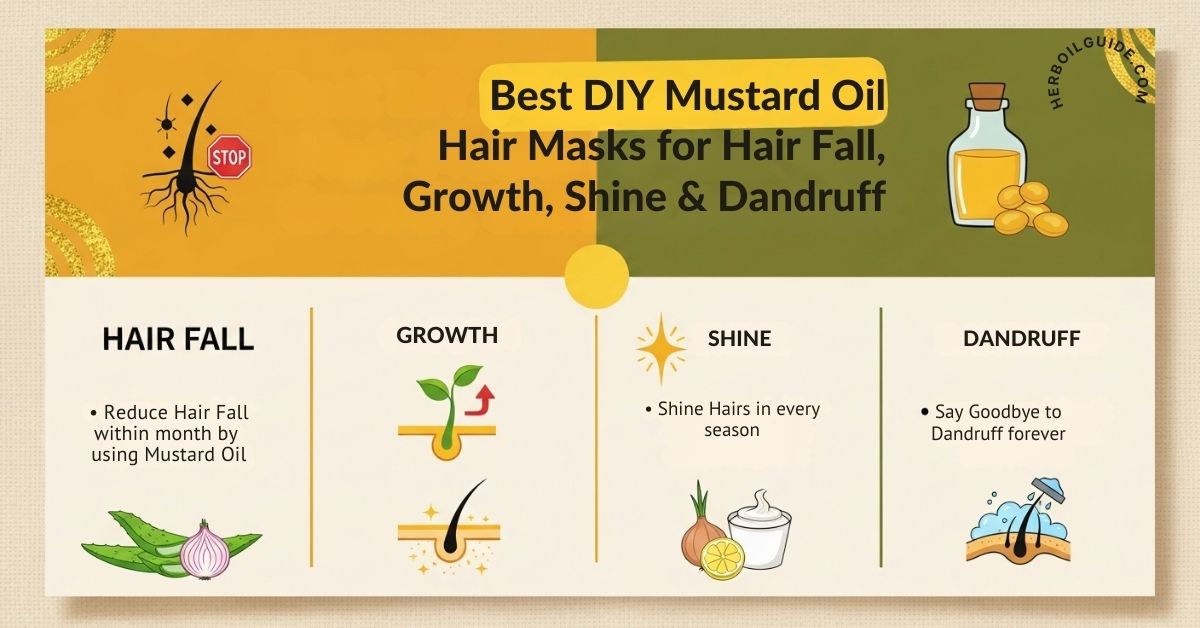 Best DIY mustard oil hair masks for hair fall control, hair growth, shine, and dandruff treatment.