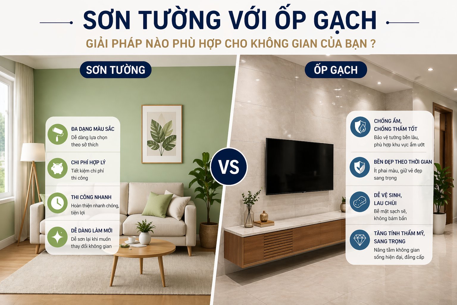 SƠN TƯỜNG VỚI ỐP GẠCH – GIẢI PHÁP NÀO PHÙ HỢP CHO KHÔNG GIAN CỦA BẠN ?