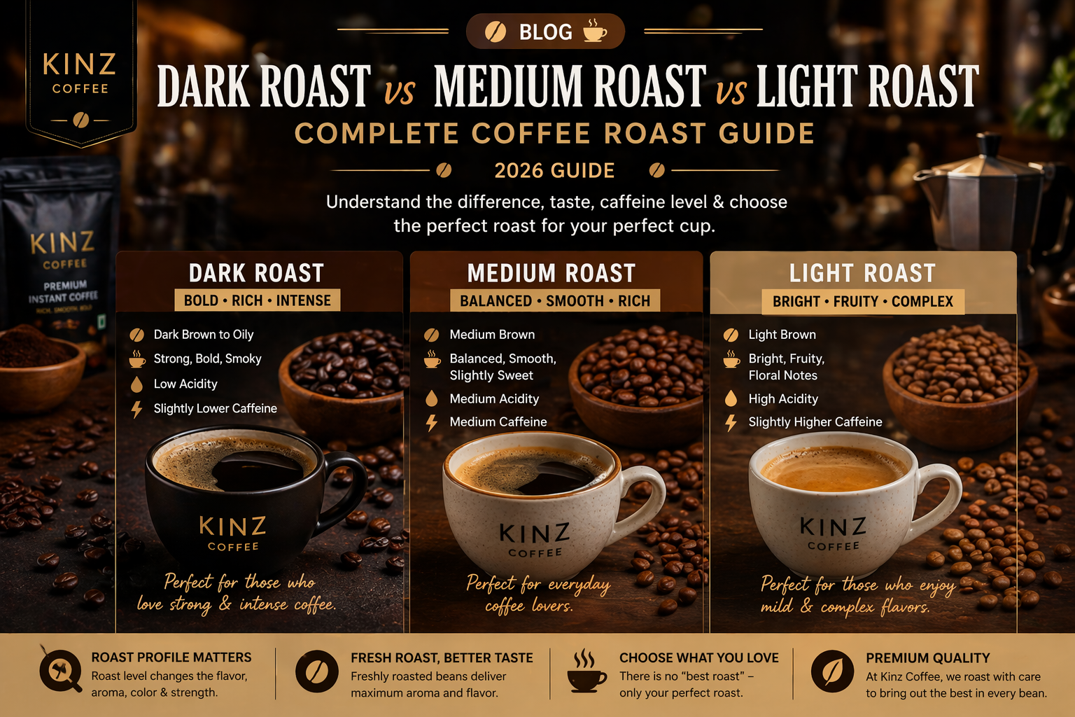 Dark Roast vs Medium Roast vs Light Roast: Complete Coffee Roast Guide