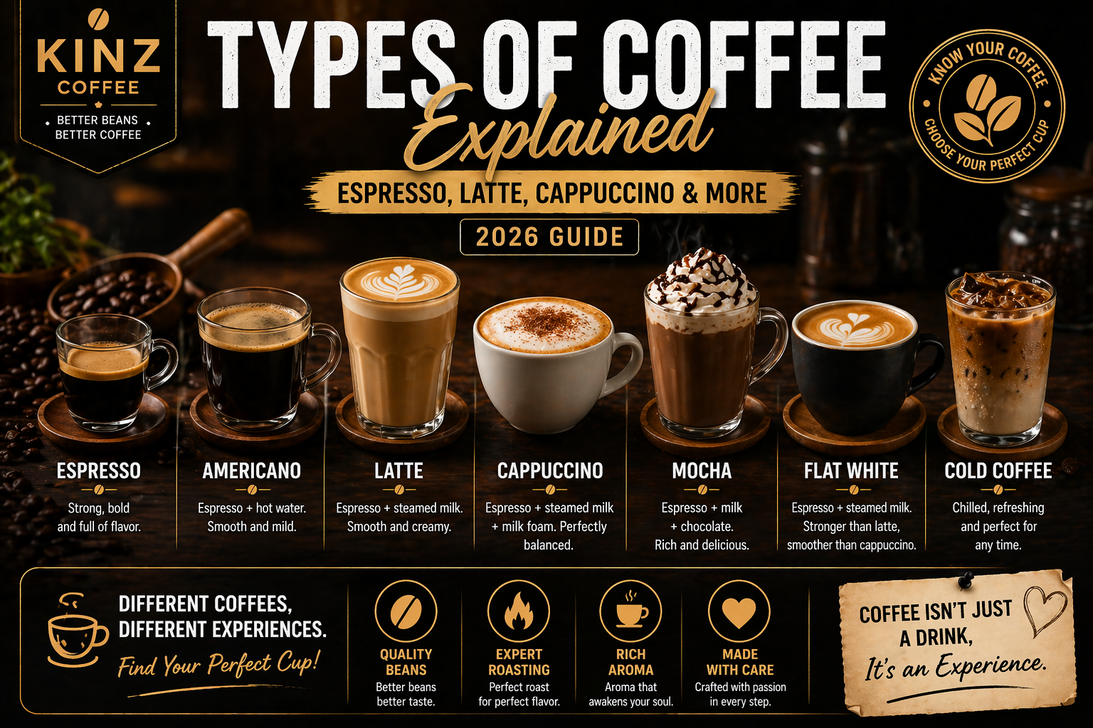 Types of Coffee Explained: Espresso, Latte, Cappuccino & More (2026 Ultimate Guide)