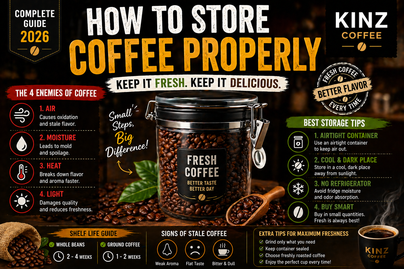How to Store Coffee Beans to Keep Them Fresh (2026 Guide)
