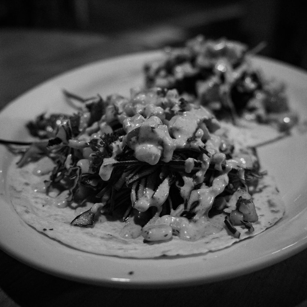 black and white picture of tacos