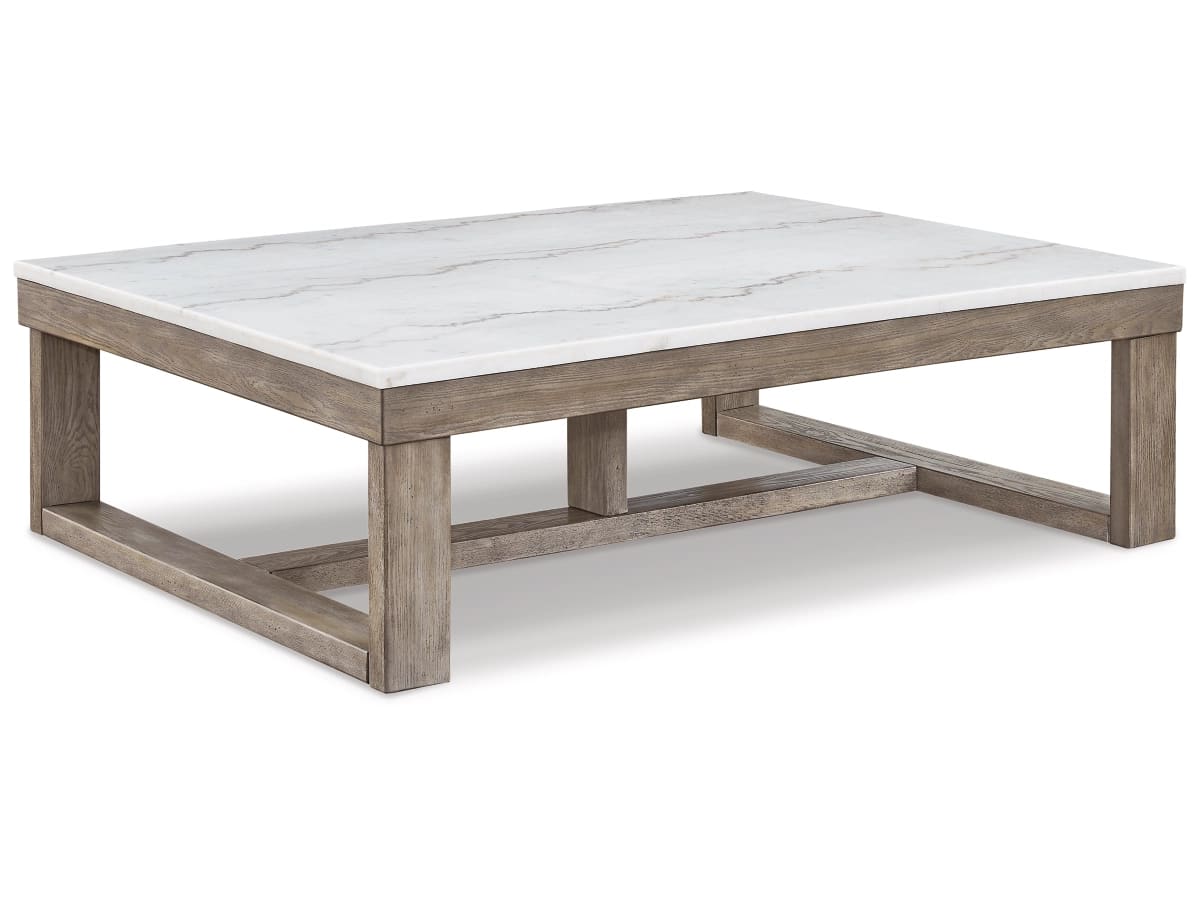 T789-1-ANGLE-SW-P1-KO Loyaska Coffee Table with white marble top and wooden base modern rectangular center table