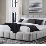 Jesstean king upholstered bed with soft fabric headboard and modern frame design