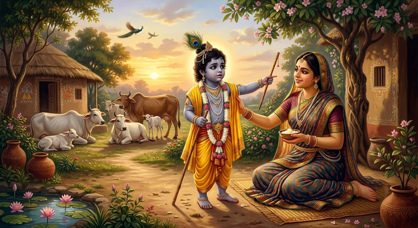 गायें चराने से परेशान होकर बालक कृष्ण की शिकायत