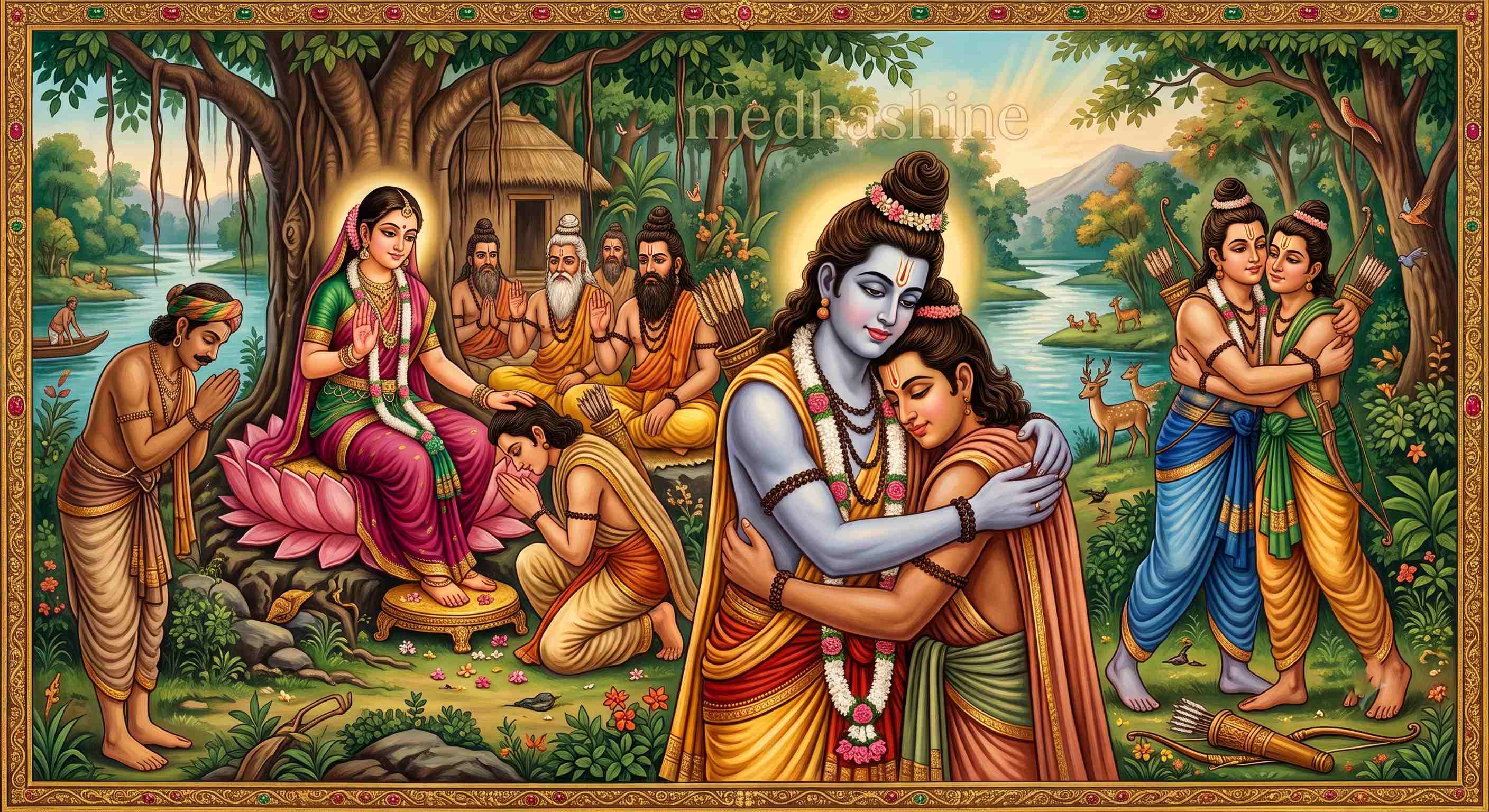भेंटेउ लखन ललकि लघु भाई। बहुरि निषादु लीन्ह उर लाई।।