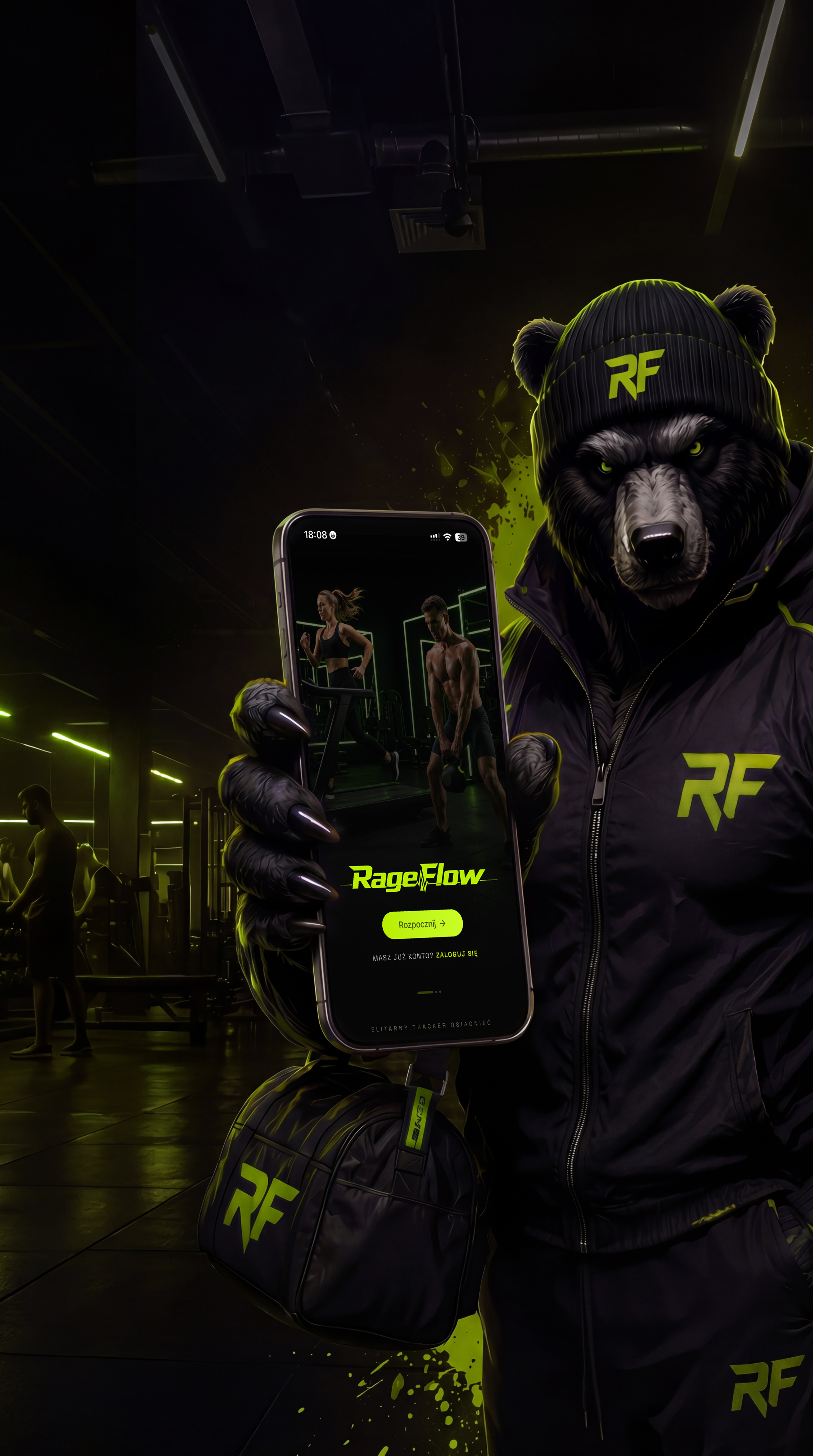 Rage Flow — mroczna sylwetka atlety w neonowym świetle