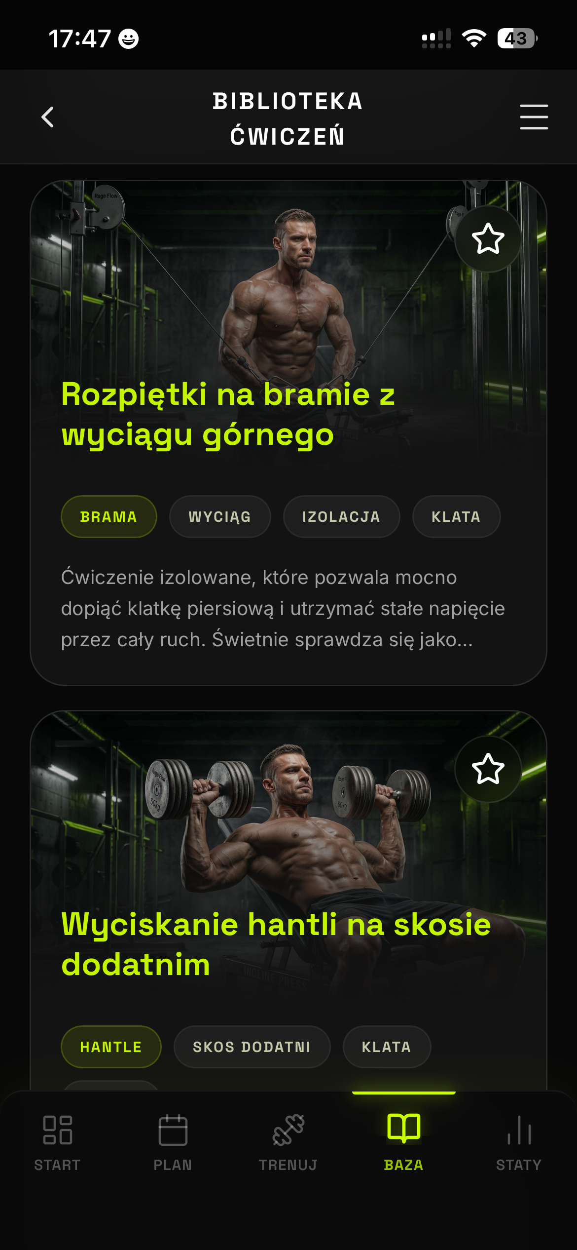 Ekran biblioteki ćwiczeń 2