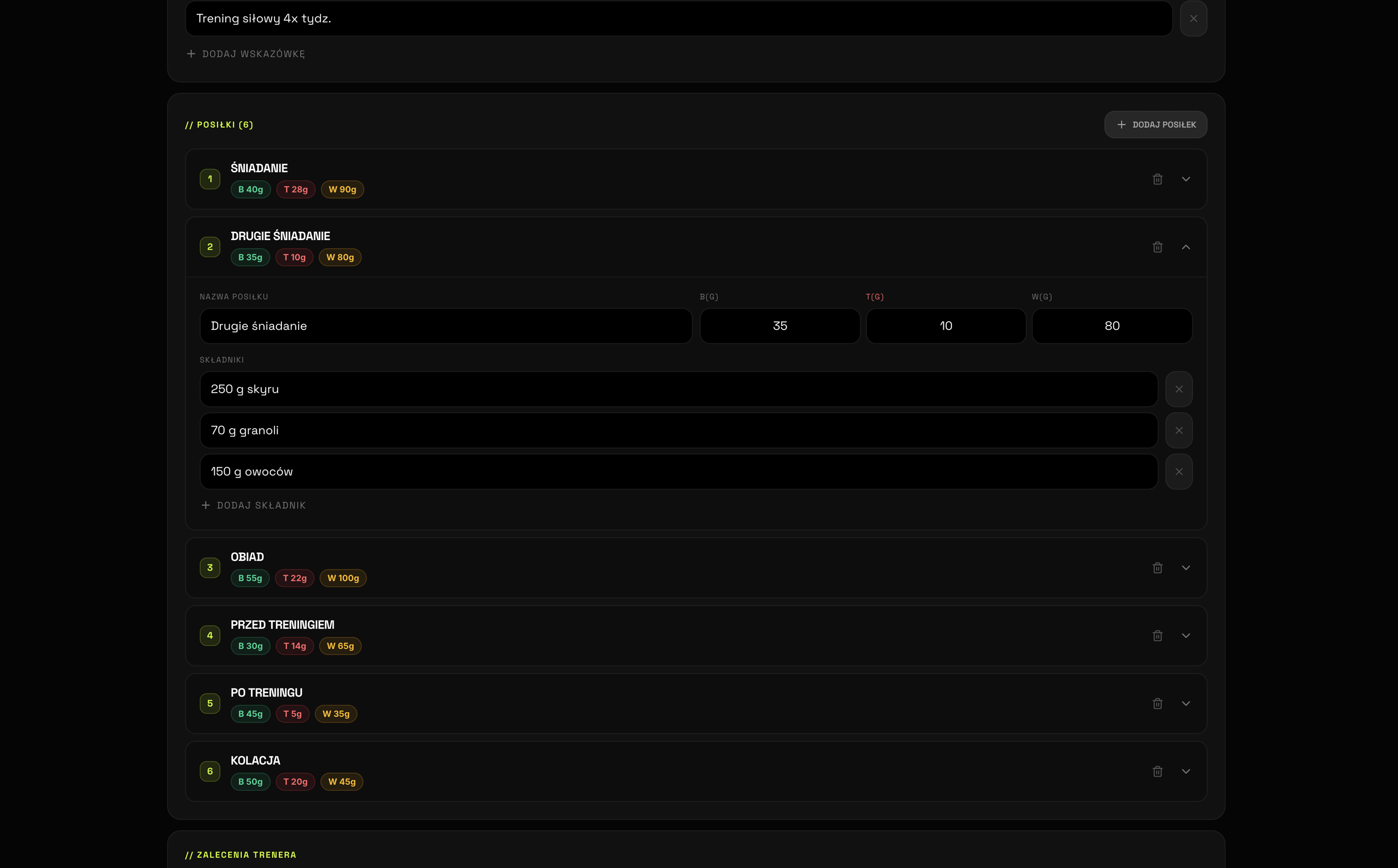 Panel trenerski — widok 4