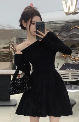 Women's Elegant Off-Shoulder Black  Dress,