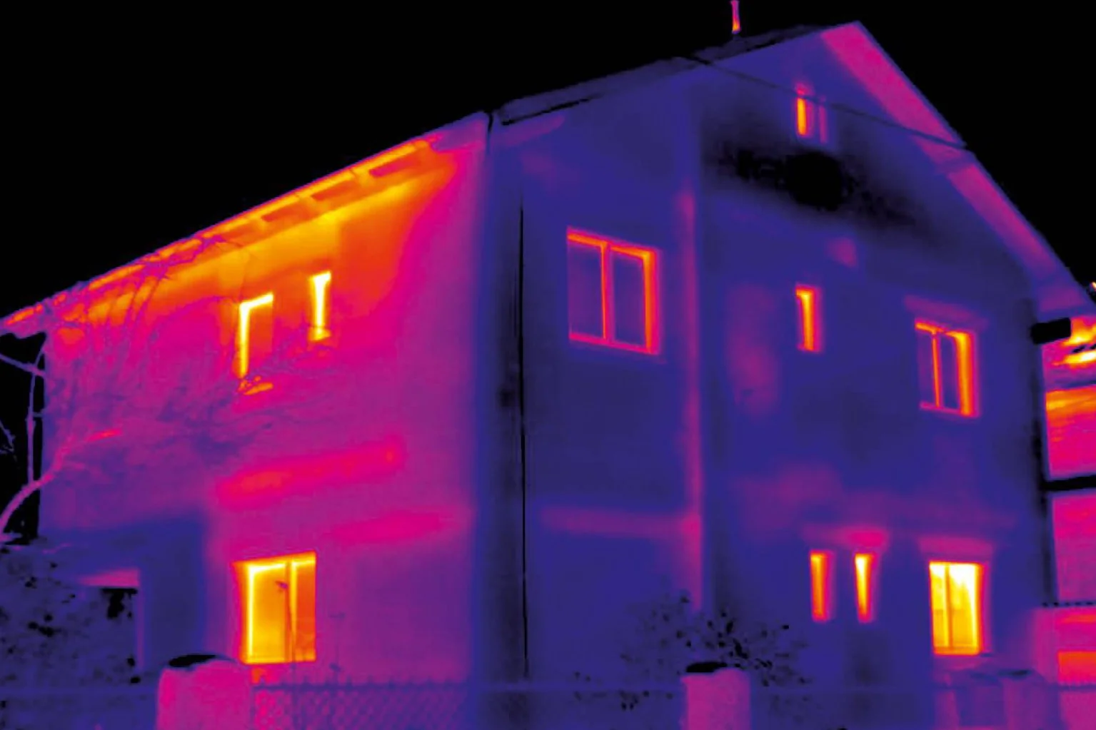 Thermal drone scan showing structural heat loss in a residential roof