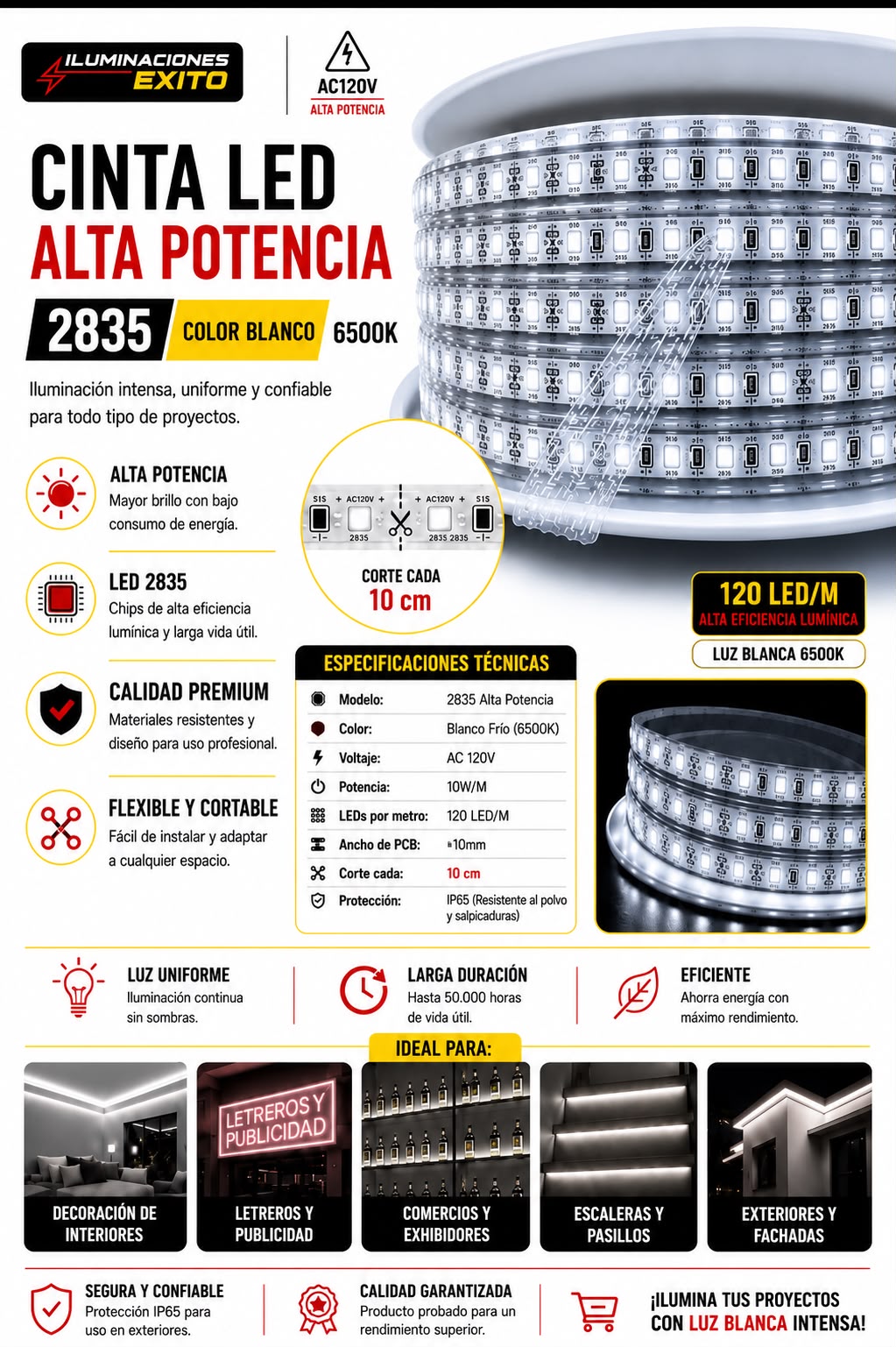 CINTA LED 2835 LUZ BLANCA 110V