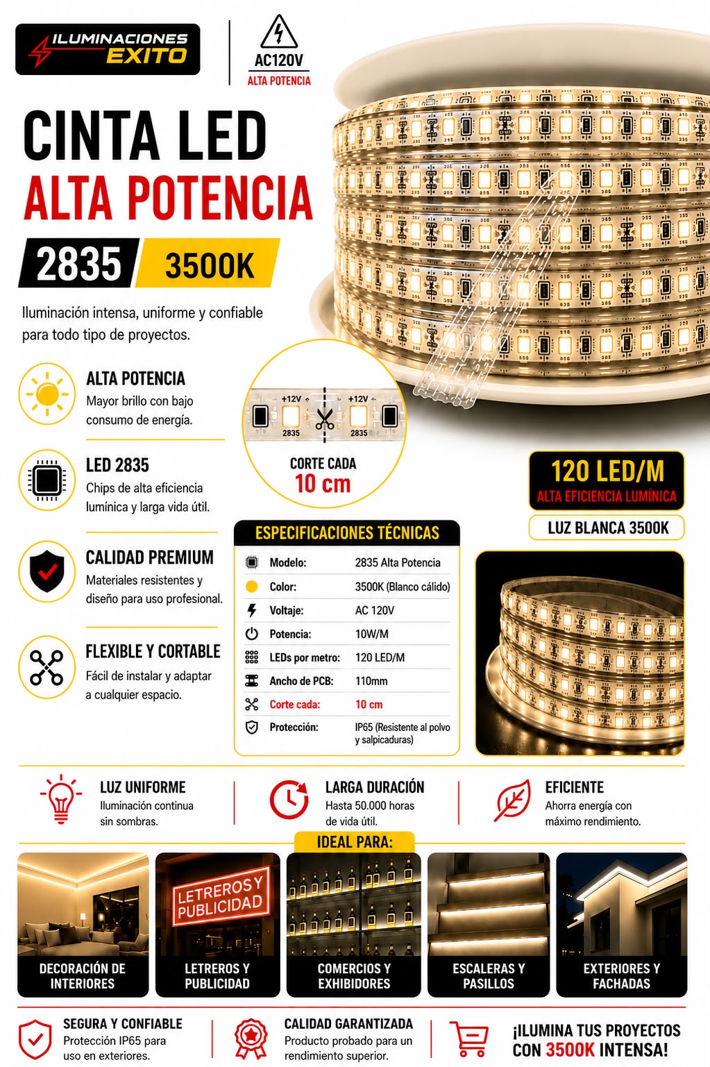 CINTA LED 2835 LUZ CALIDA 110V