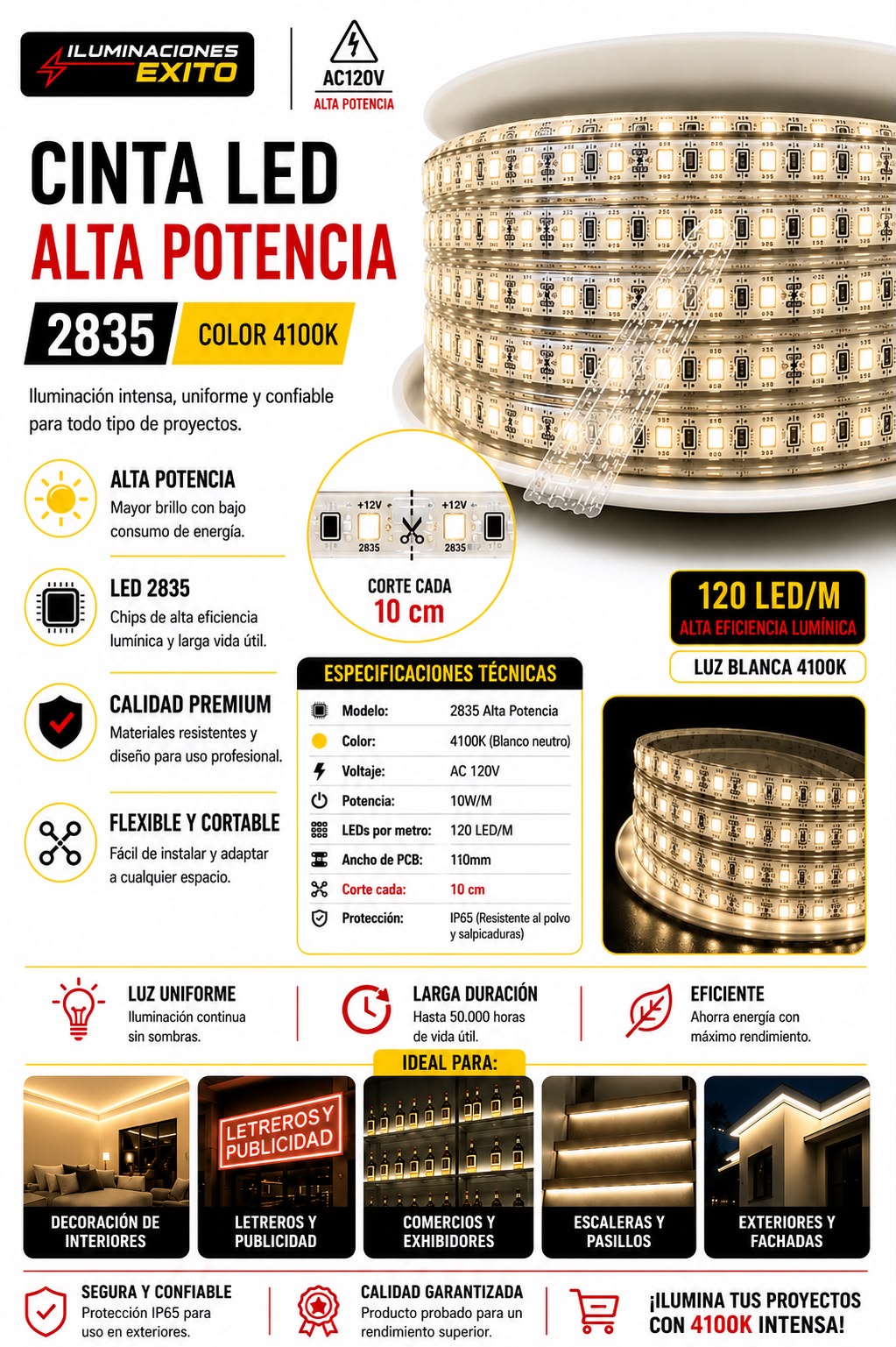 CINTA LED 2835 LUZ NEUTRA 110V