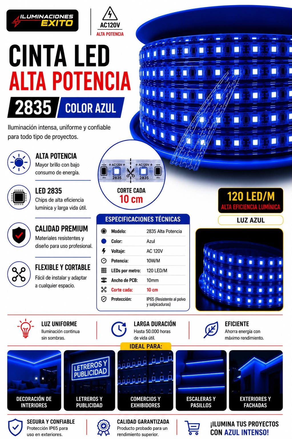 CINTA LED 2835 AZUL 110V