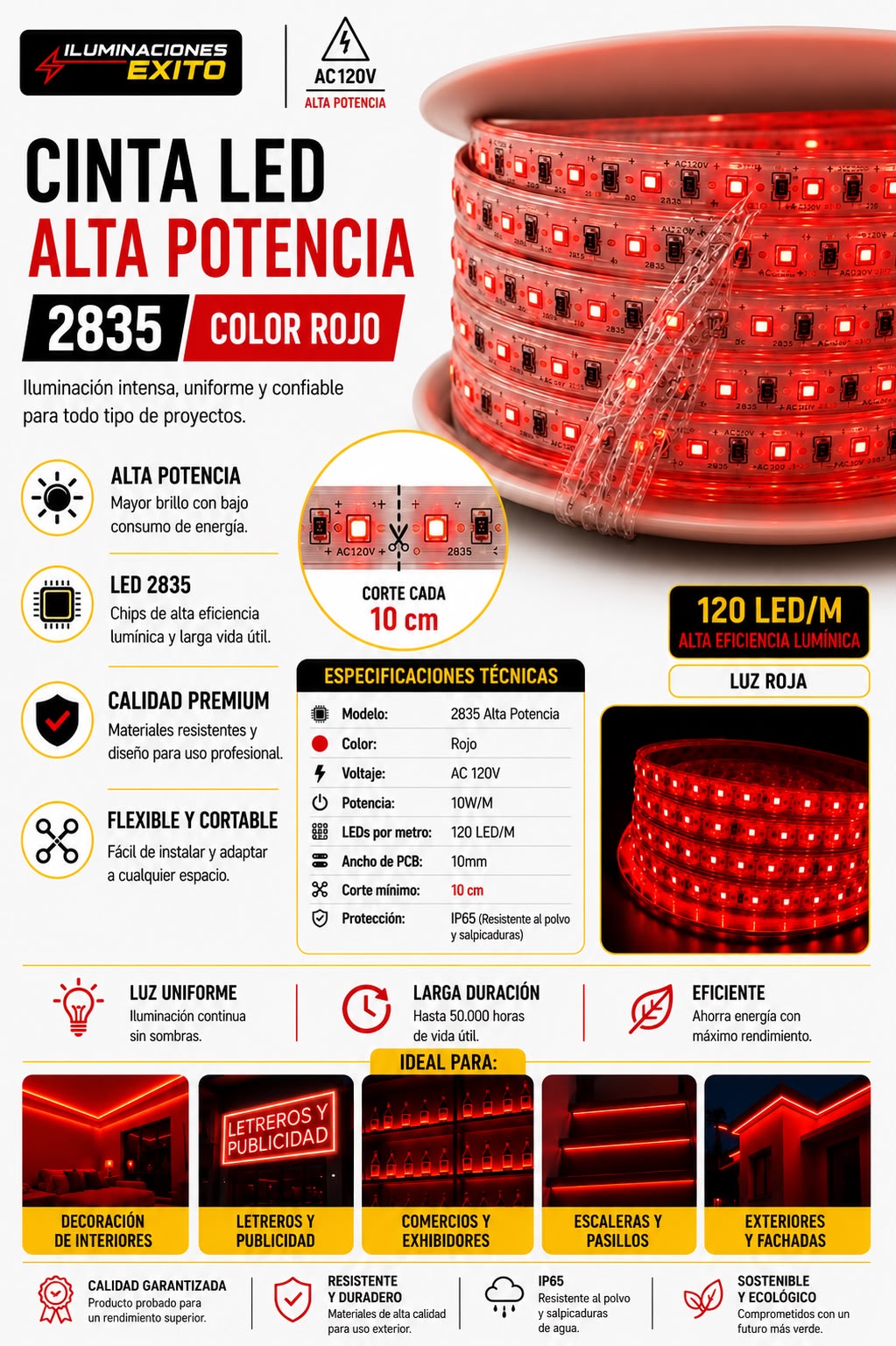 CINTA LED 2835 ROJA 110V