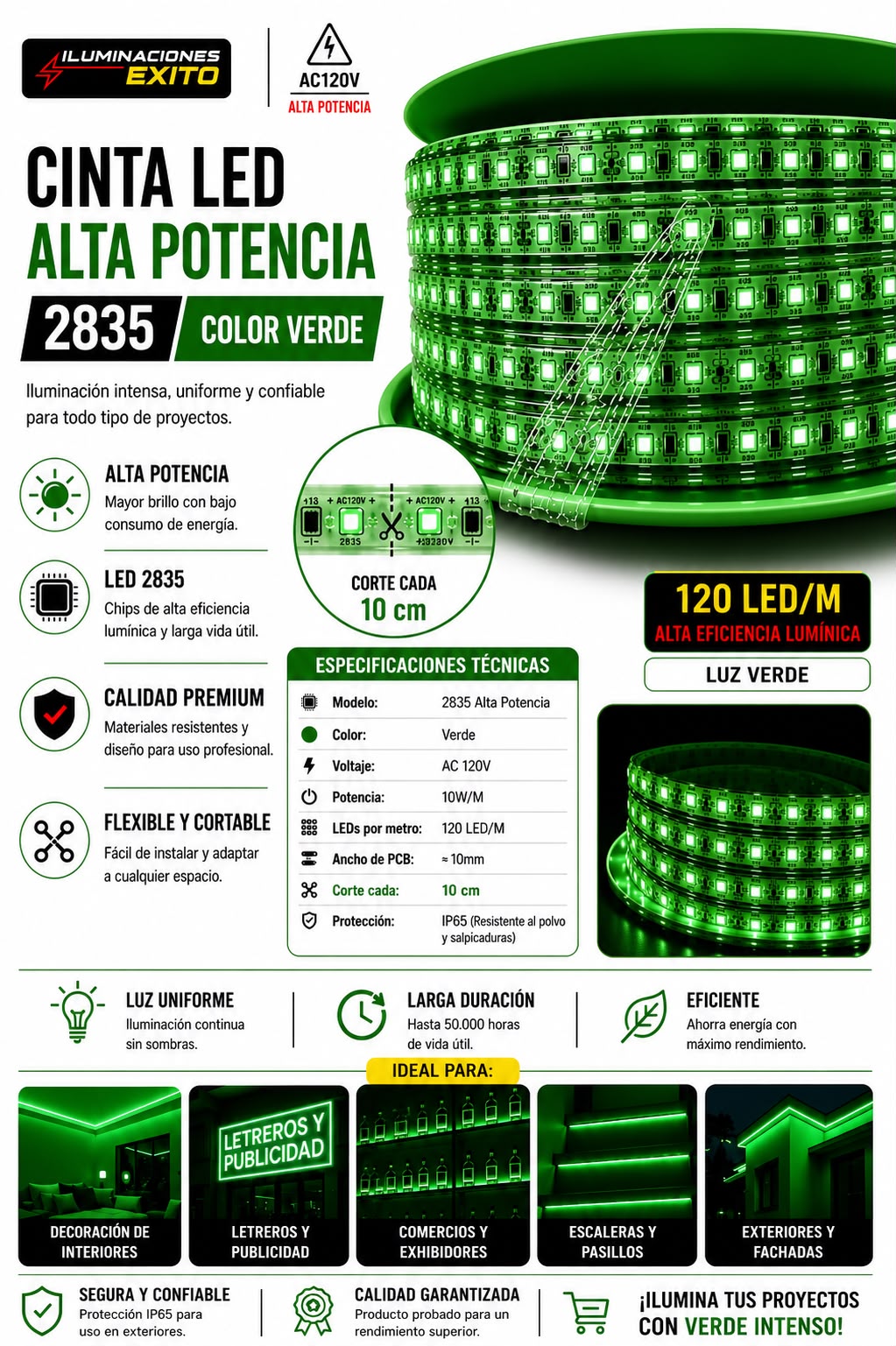 CINTA LED 2835 VERDE 110V