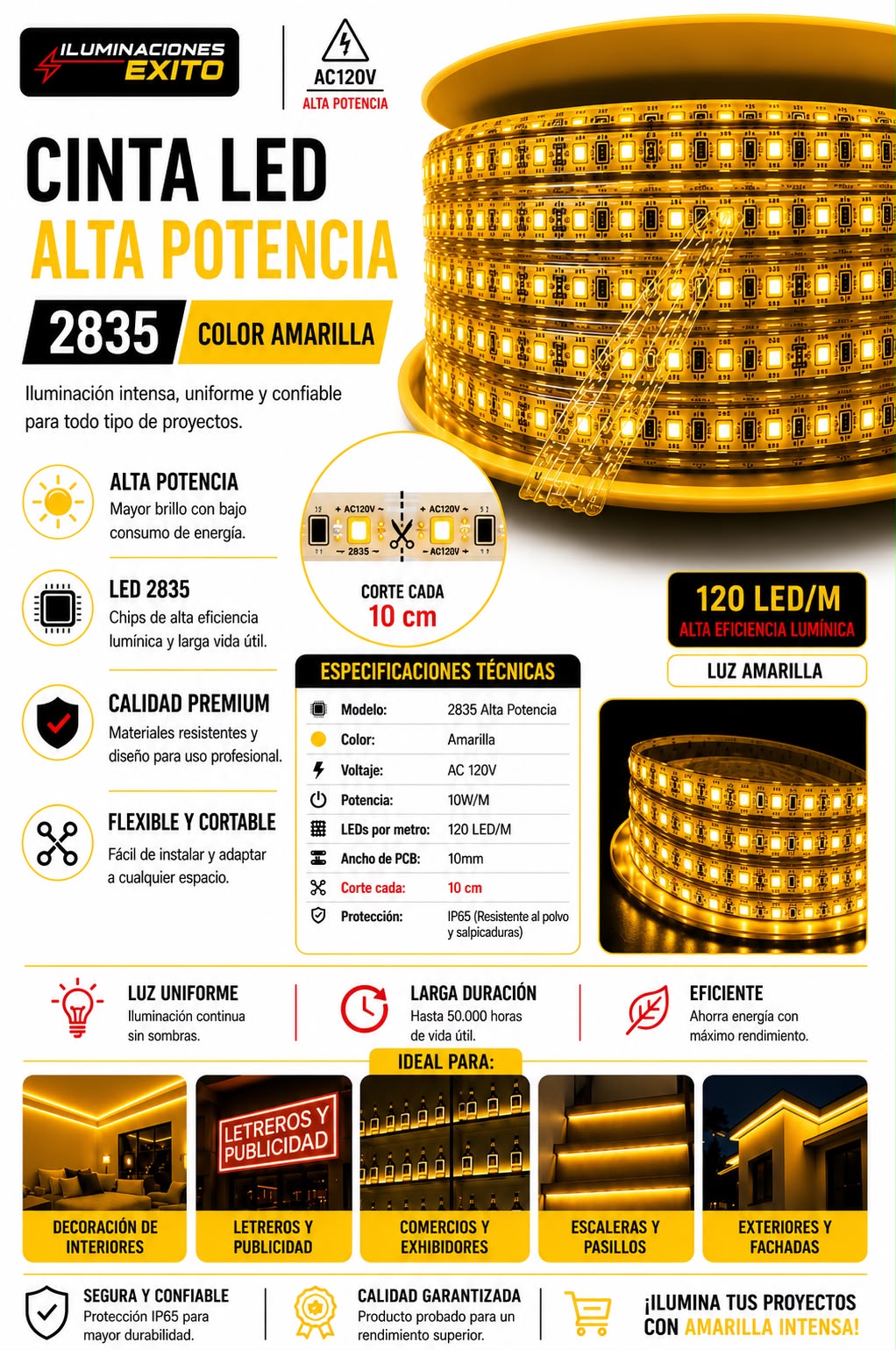 CINTA LED 2835 AMARILLA 110V