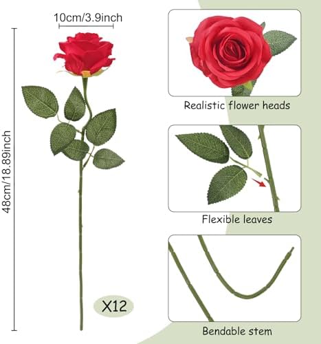 Vue 2 de Pieces Roses Artificielles Rouges