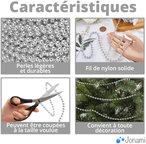 Vue 3 de Guirlande Perles Argentees Sapin